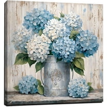 Blue Hydrangea Wall Art Farmhouse Wall Decor Flower Canvas Print Artwork for Bathroom Bedroom Living Room Dining Room