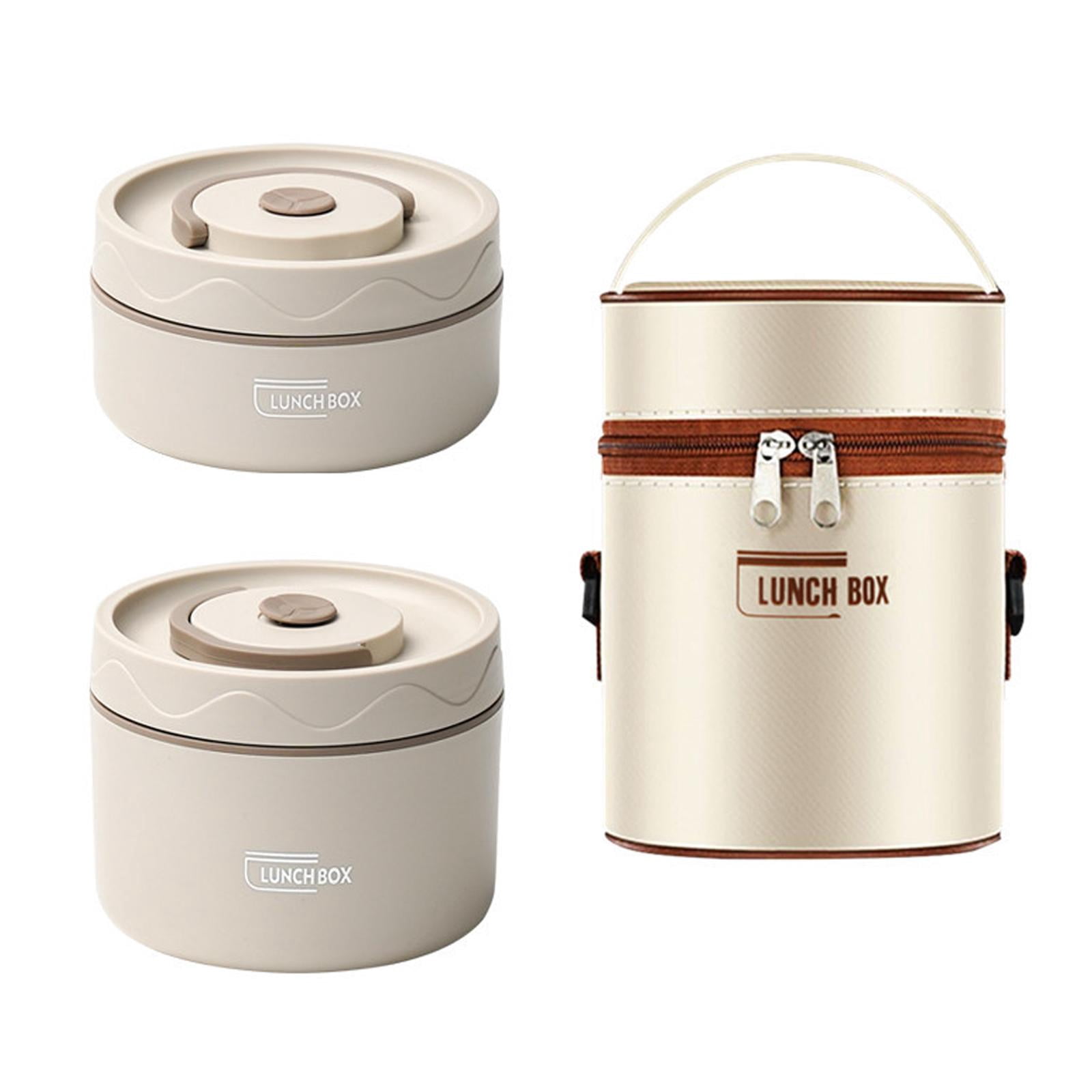 Fiocias 2Pcs Insulated Lunch Boxlunch Box Mess Tin Food Storage with Lid Bento Box Lunch Beige