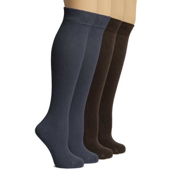 HUGH UGOLI Women's Bamboo Knee High Socks | Comfort Seam Long Dress Socks, Soft & Lightweight | 4 Pairs, Charcoal Grey/Dark Brown, Shoe Size: 8-11