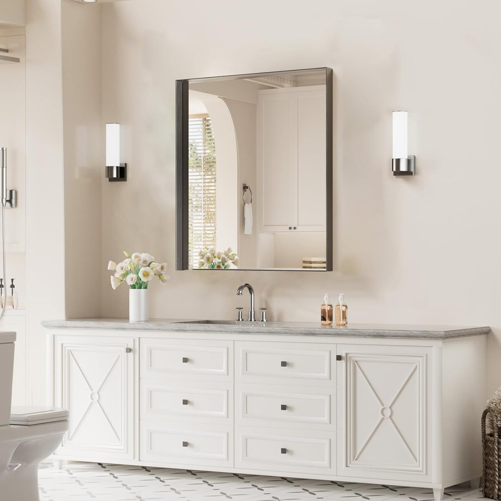 AUROMIR 30"x20" Rectangle Bathroom Mirror Vanity Wall Mirror With Deep Frame, Black