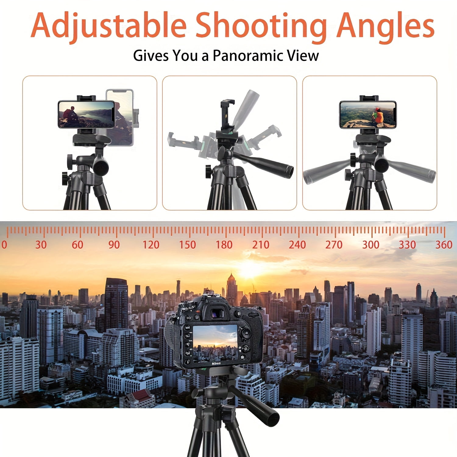 Professional Mobile & Camera Tripod - Dual-Use Travel Stand for iPhone, Android, Mirrorless and Action Cameras, Portable Handbag, Black