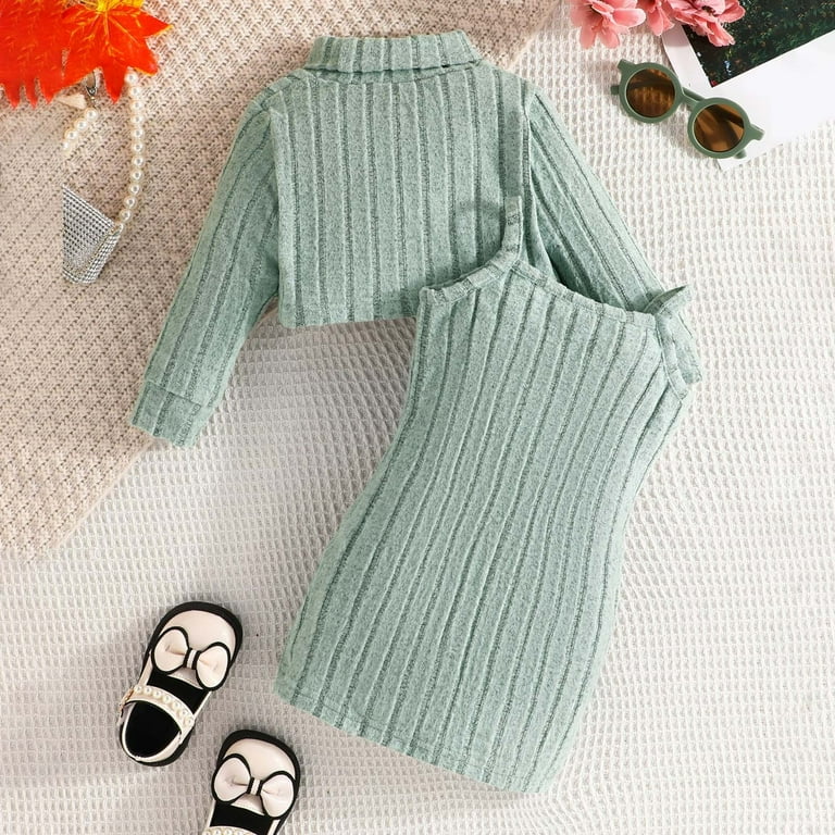 Zylarhe Girls Boys Sweatshirt Toddler Girl Knit Sweater Dress Set With  Suspenders Casual Winter Outfit For Baby 6 Months To 3 Years Light Green  12-18 Months - Walmart.com