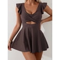 thumbnail image 2 of SKQIT Women's Ruffle Sleeve Cross Wrap Cutout Swim Dress, One Piece Tummy Control Bathing Suit, 2 of 6