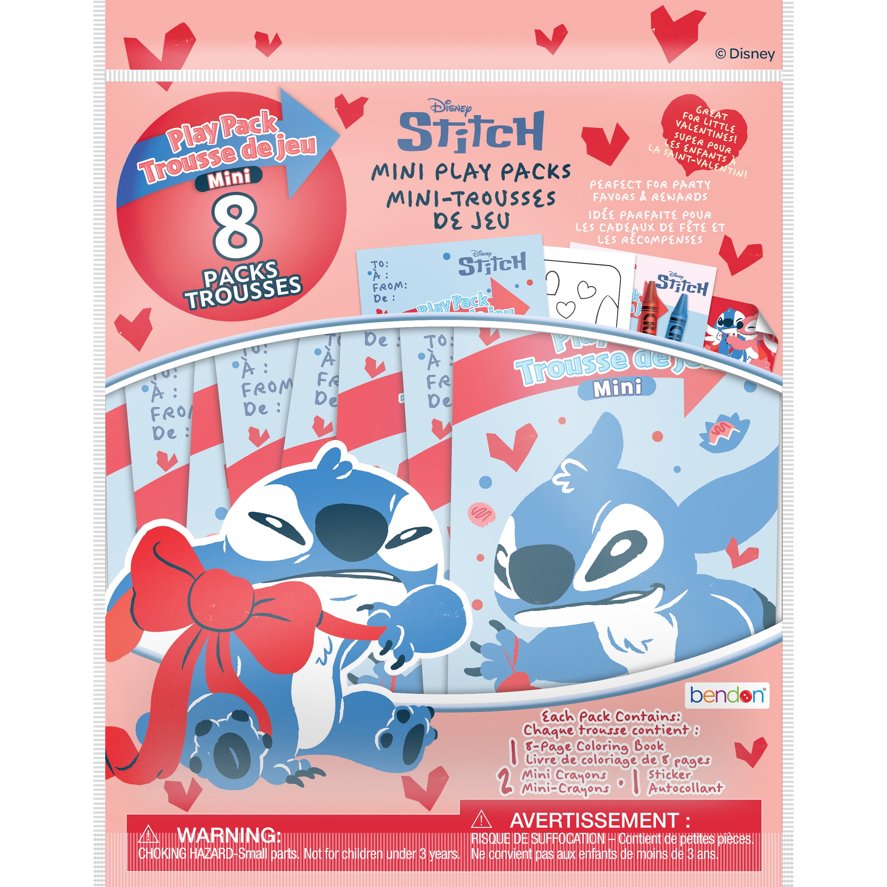 Disney Stitch 8 Count Mini Play Pack with Small Coloring Book and Crayons, Valentine's Day Greeting Cards