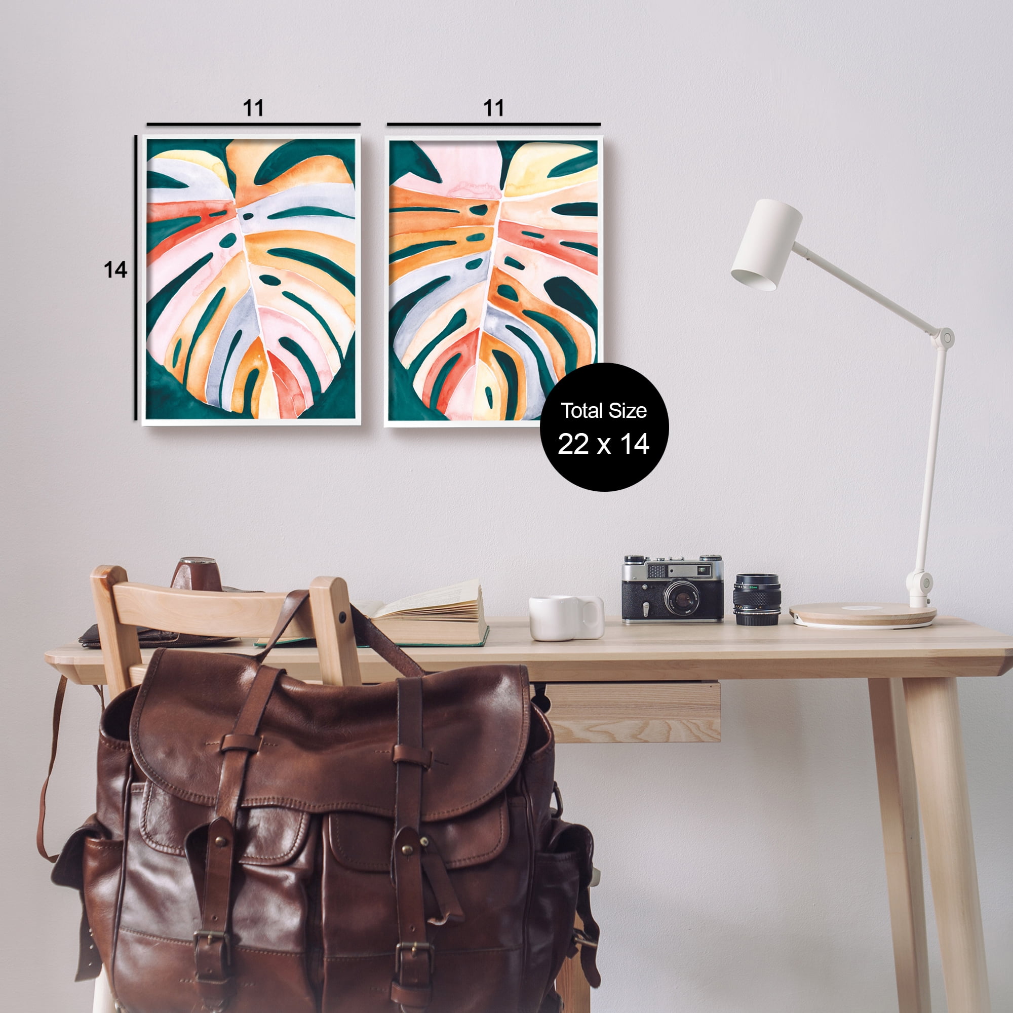 Stupell Industries Tropical Monstera Leaves Botanical & Floral Painting White Framed Art Print Wall Art, 11 x 14, Set of 2