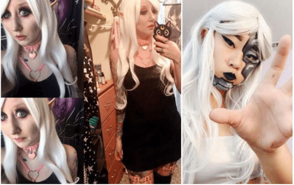 RightOn Long Wavy Wig with Bangs White Wig for Women Girls Synthetic Wig Long Wig White Wigs for Daily Party with Wig Cap