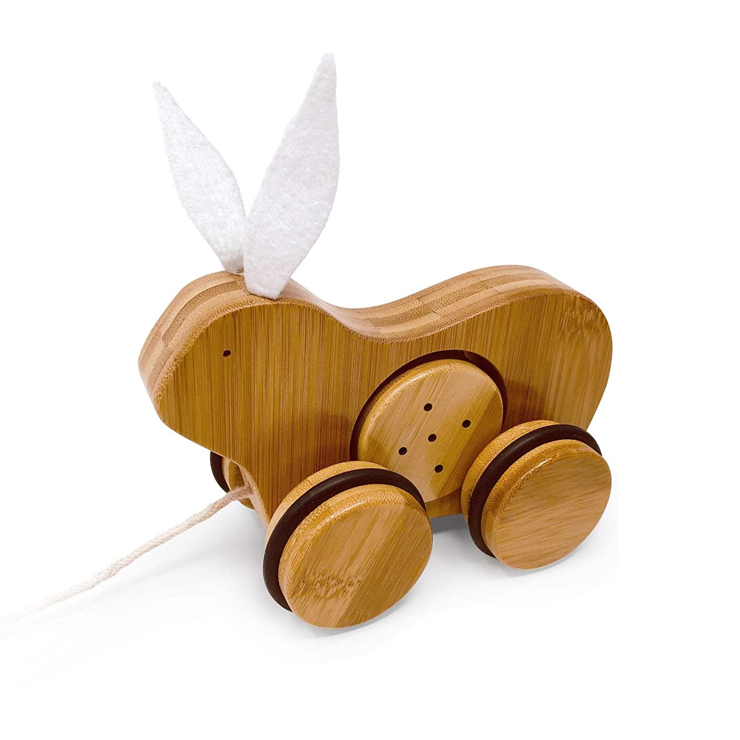 Kinderfeets 3616 Kids Rolling Bamboo Push and Pull Animal Toy Figure, Rabbit