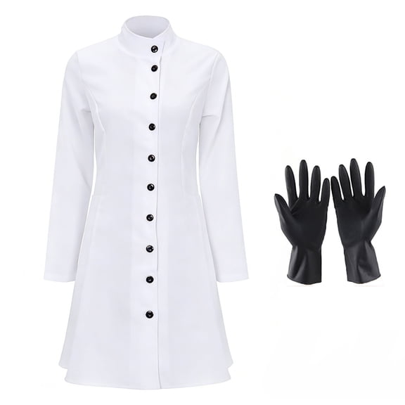 SRZYMJ Women Mad Scientist White Slim Fit Lab Coat Dress with Goggles & Gloves Halloween Tech Themed Party Cosplay Outfit M