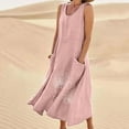 thumbnail image 2 of Staron Robes d'Été Roses pour Femmes 2025 Vacances Sans Manches Robe d'Été Grande Taille Décontractée Fluide Robes Coton Lin Longue Unie Col Ras du Cou Robe Décontractée avec Poches TTG, 2 of 7