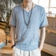 thumbnail image 5 of Camisetas de lino con gráficos para hombre, camisetas de gran tamaño para hombre, camisetas con cuello en V, sin logotipo, azules, básicas, de manga corta, informales, modernas y geniales, 5 of 5