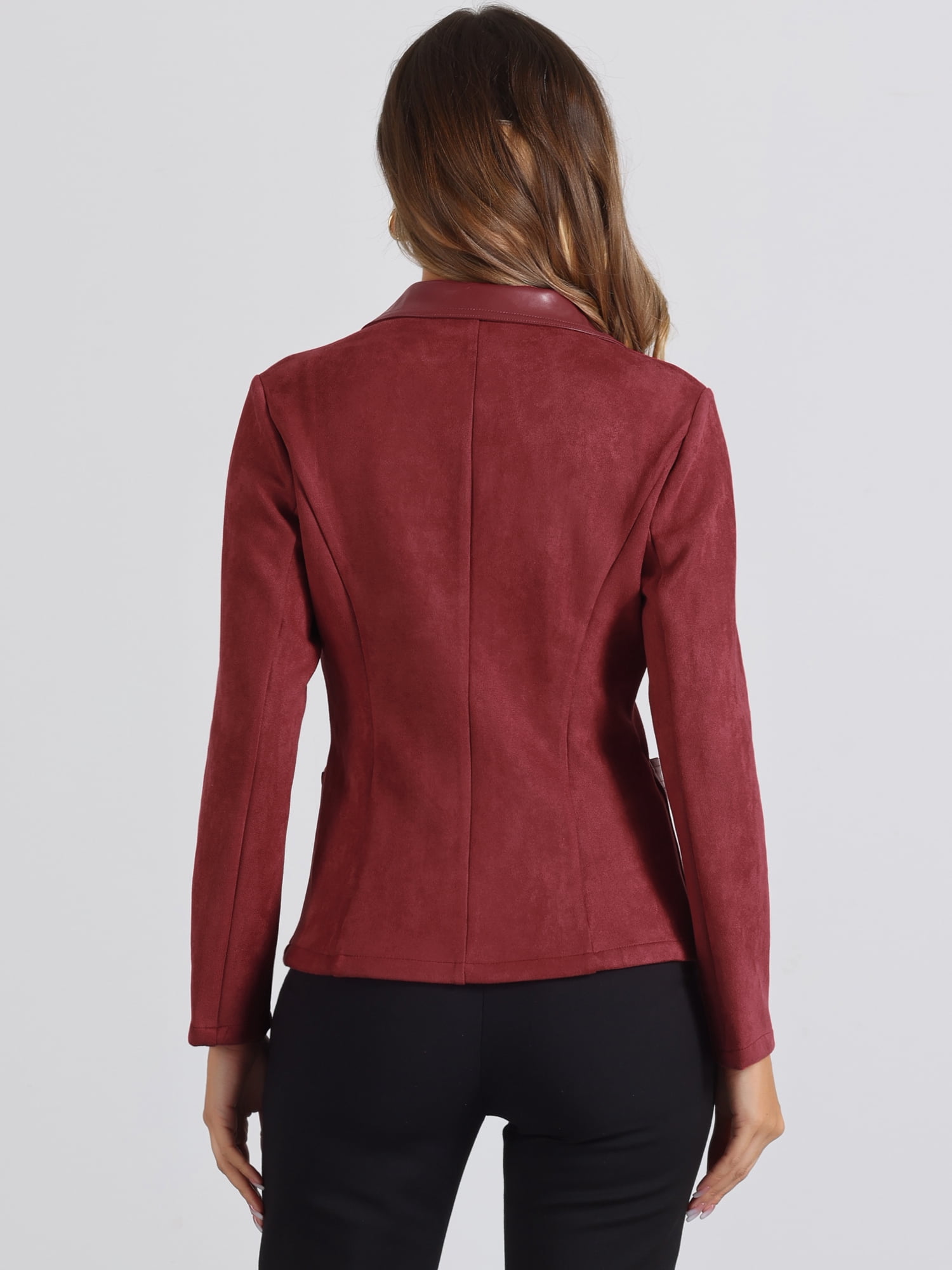 DARING DIVA Women's Faux Suede Lapel Collar Button Down Long Sleeve Blazer S Reddish Brown