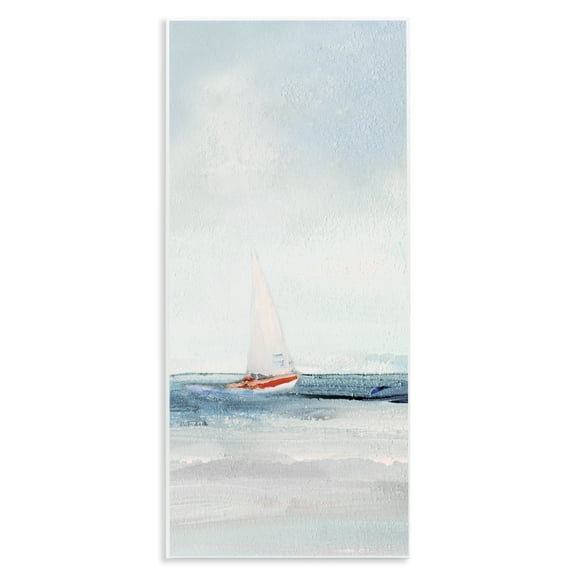 Stupell Industries Sailboat in Distance Nautical & Beach Painting Unframed Art Print Wall Art, 7 x 17