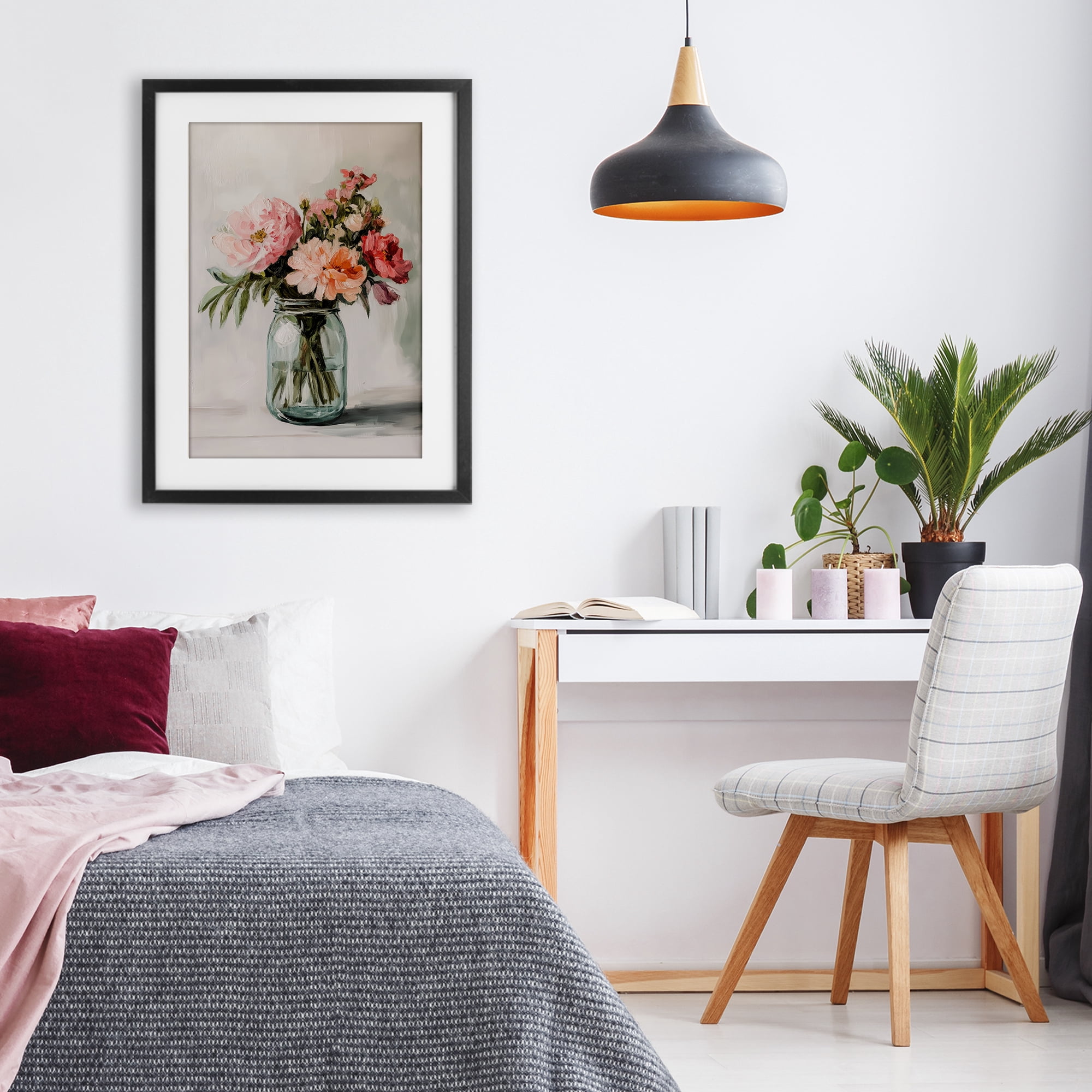 Stupell Industries Pink Flower Stems in Jar Black Framed Print Under Glass, design by Petal Prints Design