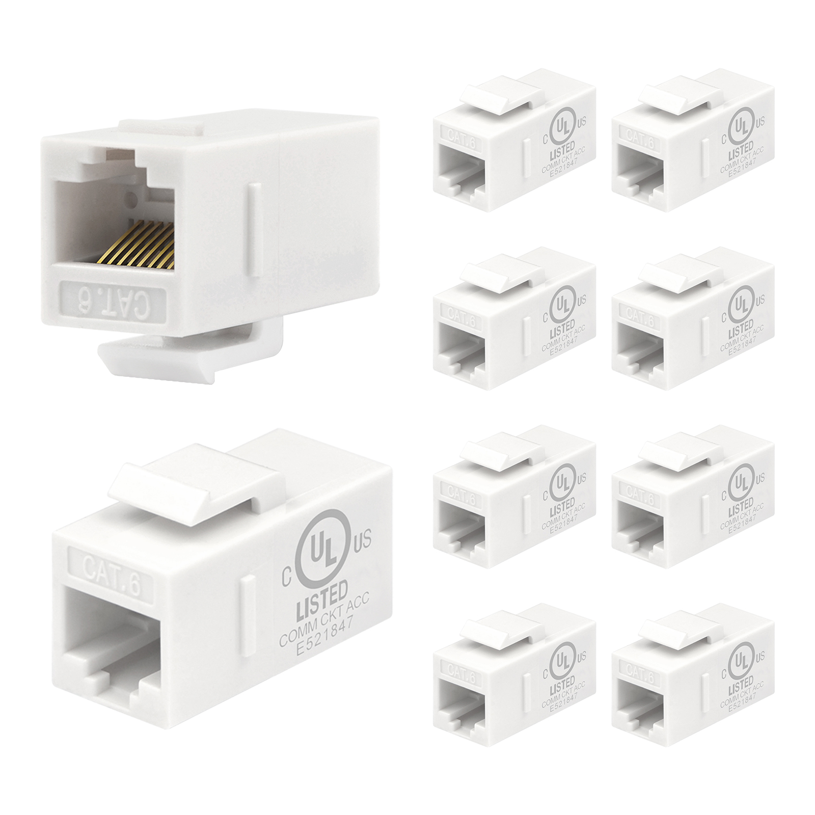 Installers-Choice Cat5e 45° Angled Keystone Jack – 110 Punchdown, 5-Pack, Yellow