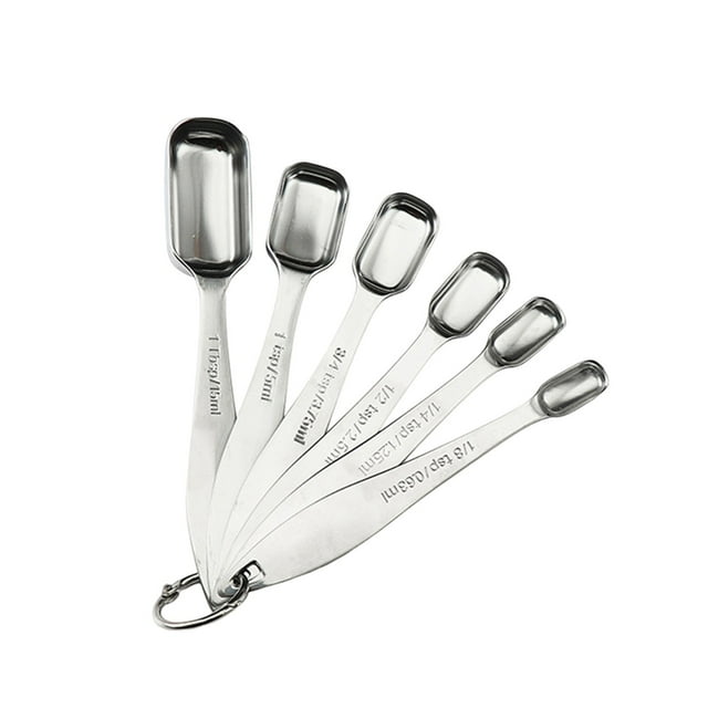 Under 10 Bakeware Square Measuring Spoon 6 Piece Set with Scale Baking Measuring Spoon Kitchen Seasoning Spoon Set Stainless Steel Cooking Spoon