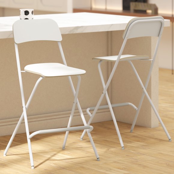 HOMCOM Folding Bar Stools Set of 2, Foldable Stool with Footrest, White