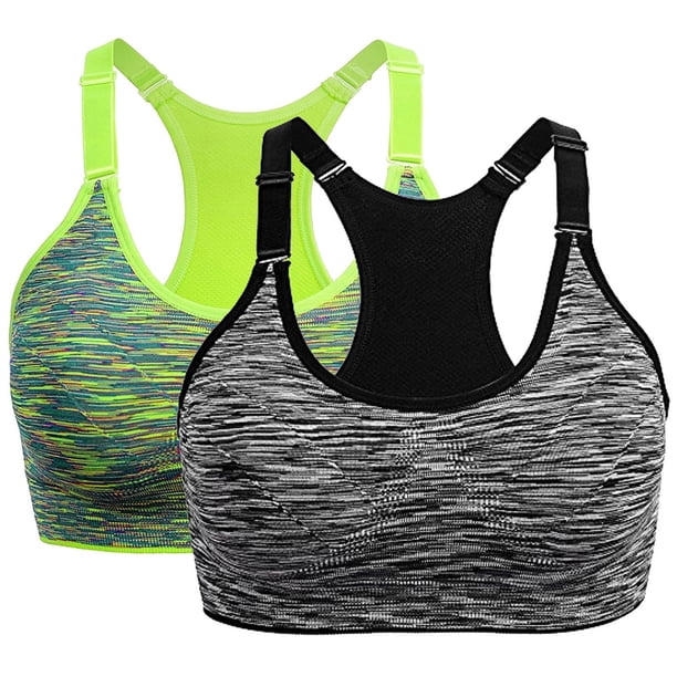 Pack de 2 sujetadores deportivos de alto impacto para mujer - Camiseta sin costuras para yoga y running con tirantes ajustables (tallas S-XL)