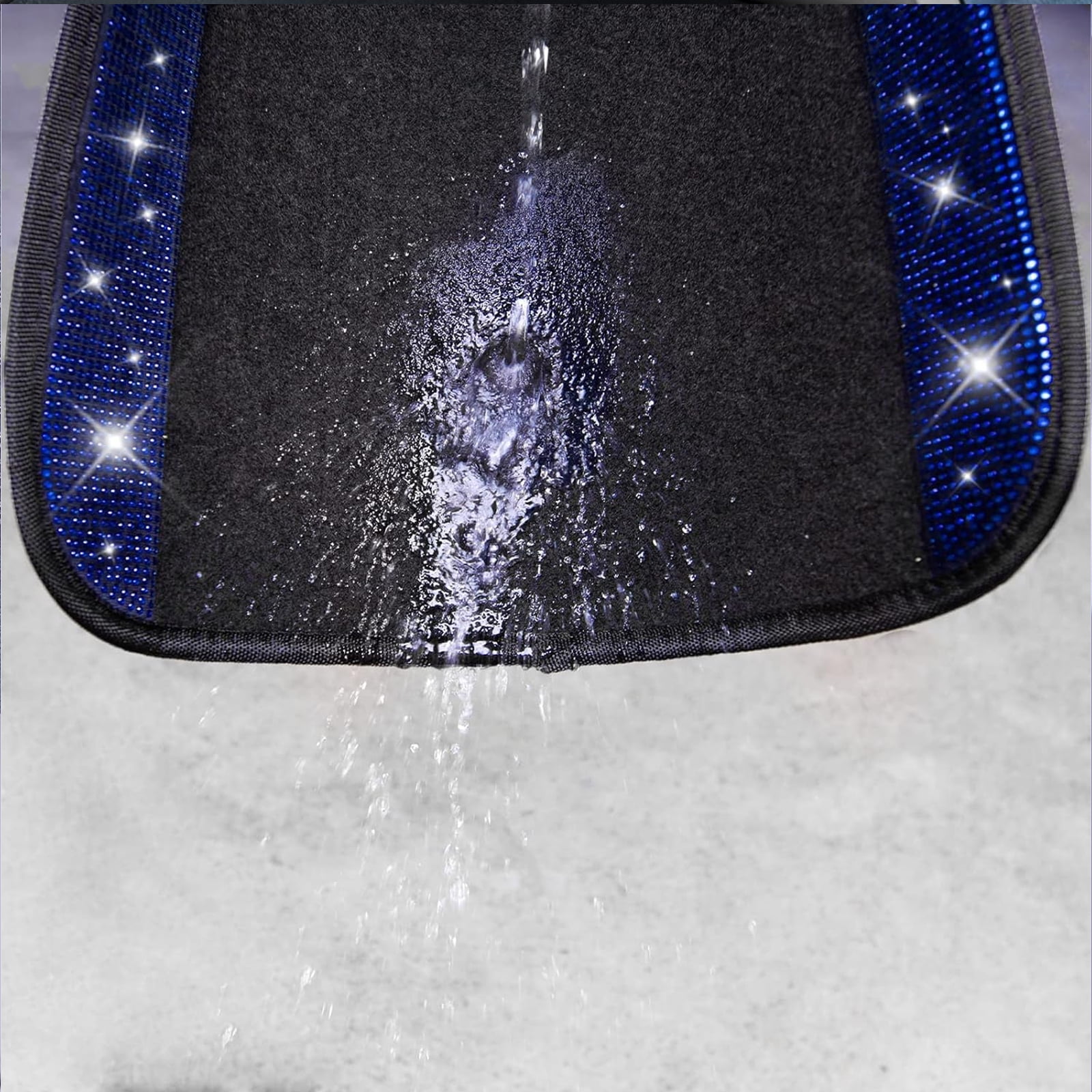 Car-Grand Bling Rhinestone Diamond car floor mats shining carpet sparkly glitter crytal with anti-slip heel waterproof universal fit cute girl women 4pcs Blue