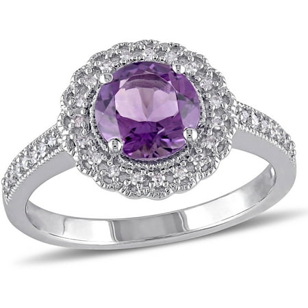 Tangelo 1-1/3 Carat T.G.W. Amethyst and 1/7 Carat T.W. Diamond Sterling Silver Halo Cocktail Ring