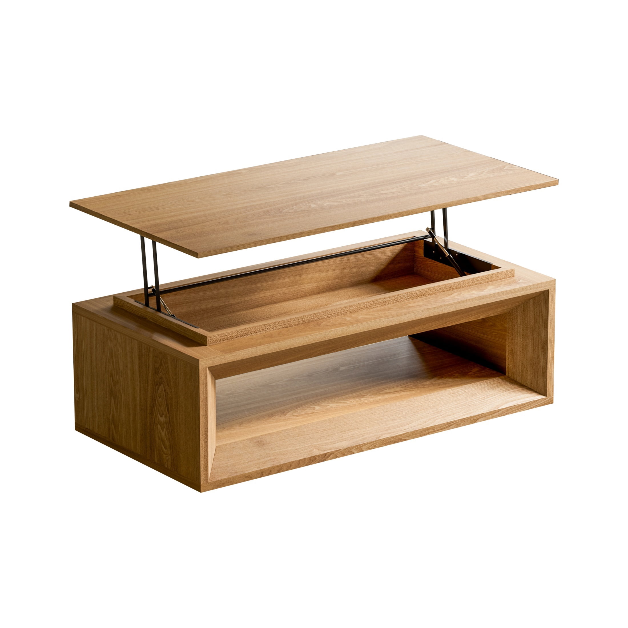 Lift-Top Adjustable Coffee Table with Hidden Storage, Solid Wood Veneered Modern End Table, Accent Cocktail Table