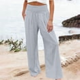 thumbnail image 2 of Women's Beach Vacation Pants Seaside Solid Comfy Casual Pocket Regular Long Pants Cotton Linen Trousers, 2 of 6