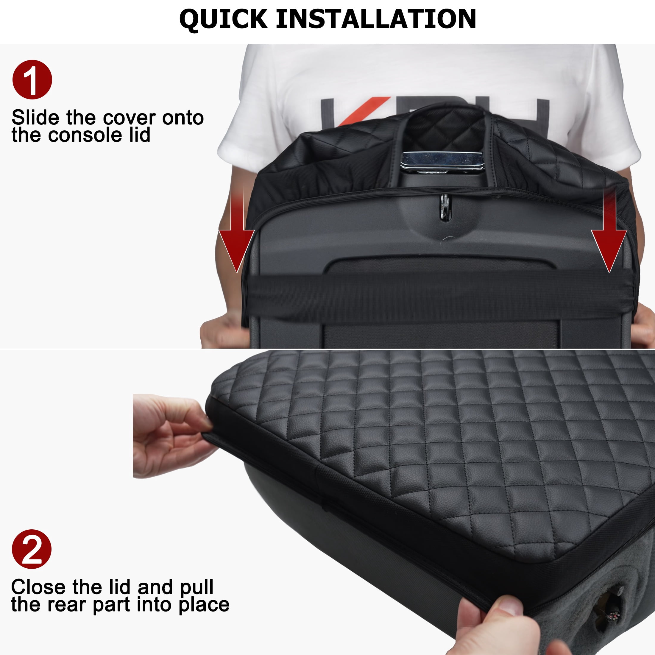 KBH Center Console Cover for Dodge Ram 1500 2013-2018, Ram 2500/3500/1500 Classic Model 2013-2025, Armrest Lid Leather Protective Cover(Black Checkered)