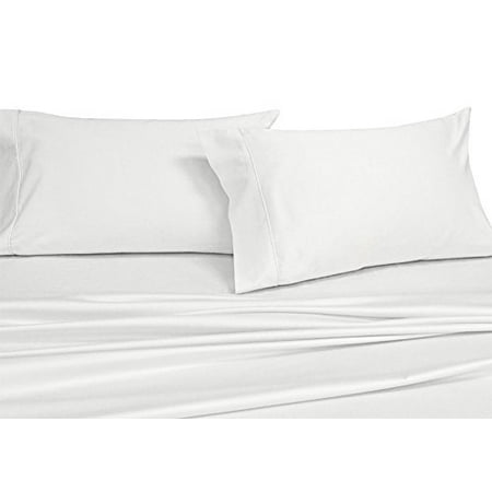 Royal's Solid White 250-Thread-Count 4pc Queen Bed Sheet Set 100% Cotton, Superior Percale Weave, Crispy Soft, Deep Pocket, 100%