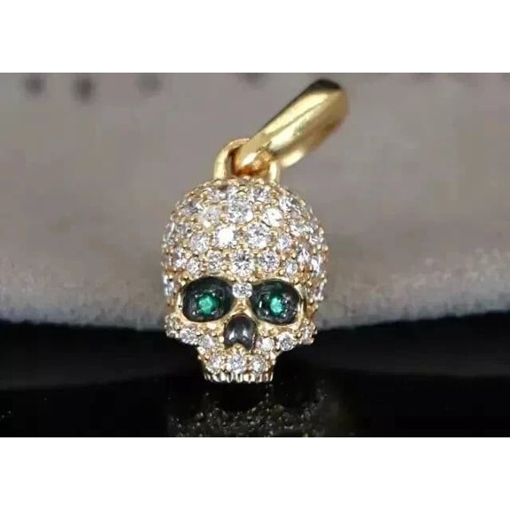 14k Yellow Gold Plated Silver 18 Inch Chain 1Ct Round Lab Created Diamond Men's Jewelry Pendant