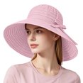thumbnail image 4 of Cutuoiiu Summer Striped Pattern Wide Brim Bucket Hat for Women, Breathable Woven Sun Hat Decorated With Elegant Bow, Beach Travel Outdoor Vacation Sun Shade Hat, 4 of 7