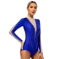 thumbnail image 2 of Kaerm Women Gymnastics Leotard Rhinestones Long Sleeve Ballet Dance Leotard Figure Skating Bodysuit Blue XL, 2 of 7