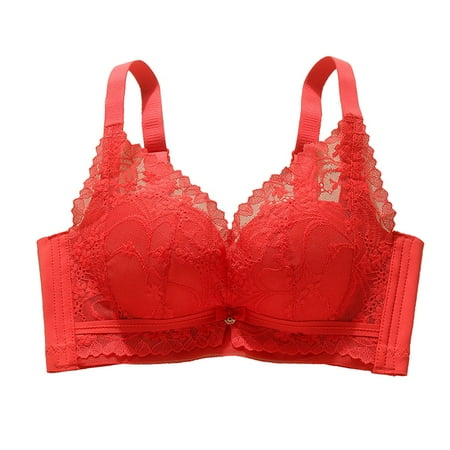 SMihono Breathable Bras for Women No Underwire Push Up Bras Comfortable Soft Minimizer Bra Plunge Bralettes for Mom Red XL