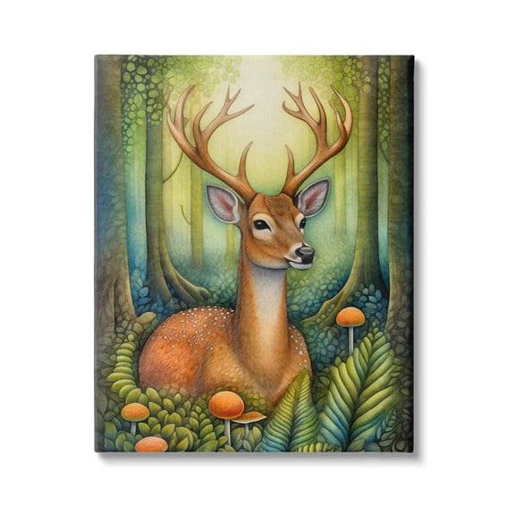 Stupell Industries Deer with Nature Mushrooms Animals & Insects Painting Gallery Wrapped Canvas Art Print Wall Art, 30 x 40