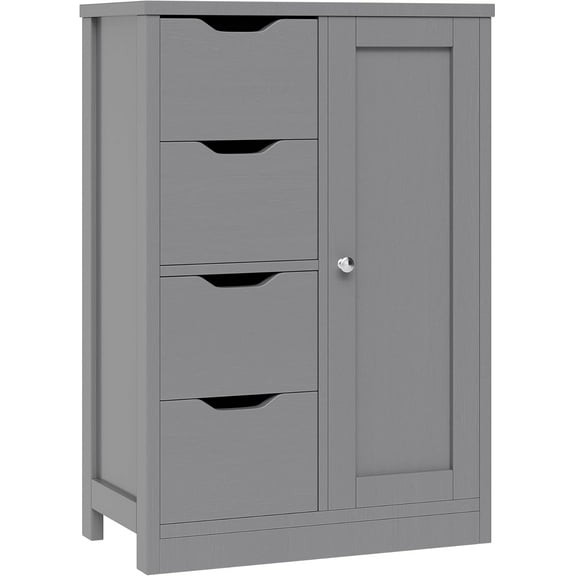 Galaxera Bathroom Floor Storage Cabinet, Wooden Storage Organizer with 4 Drawers and 1 Door, Freestanding Pantry Cabinet with Adjustable Shelves for Bathroom, Living Room, Kitchen, Entryway, Grey