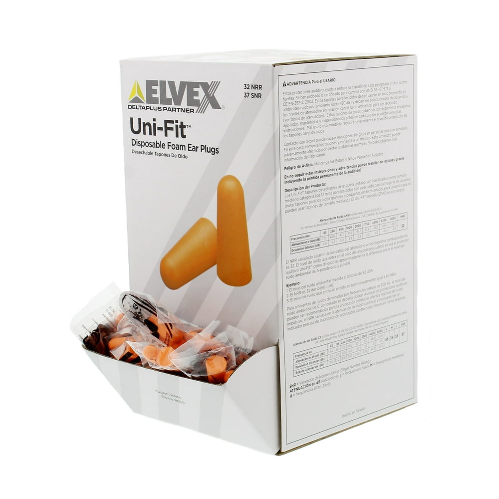 Elvex EP151 UniFit Uncorded Disposable 32db NRR Ear Plugs, Box of 200