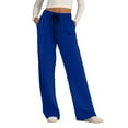 thumbnail image 4 of Women's Straight Wide Leg Pants Drawstring High Waisted Casual Long Trousers Blue S, 4 of 5
