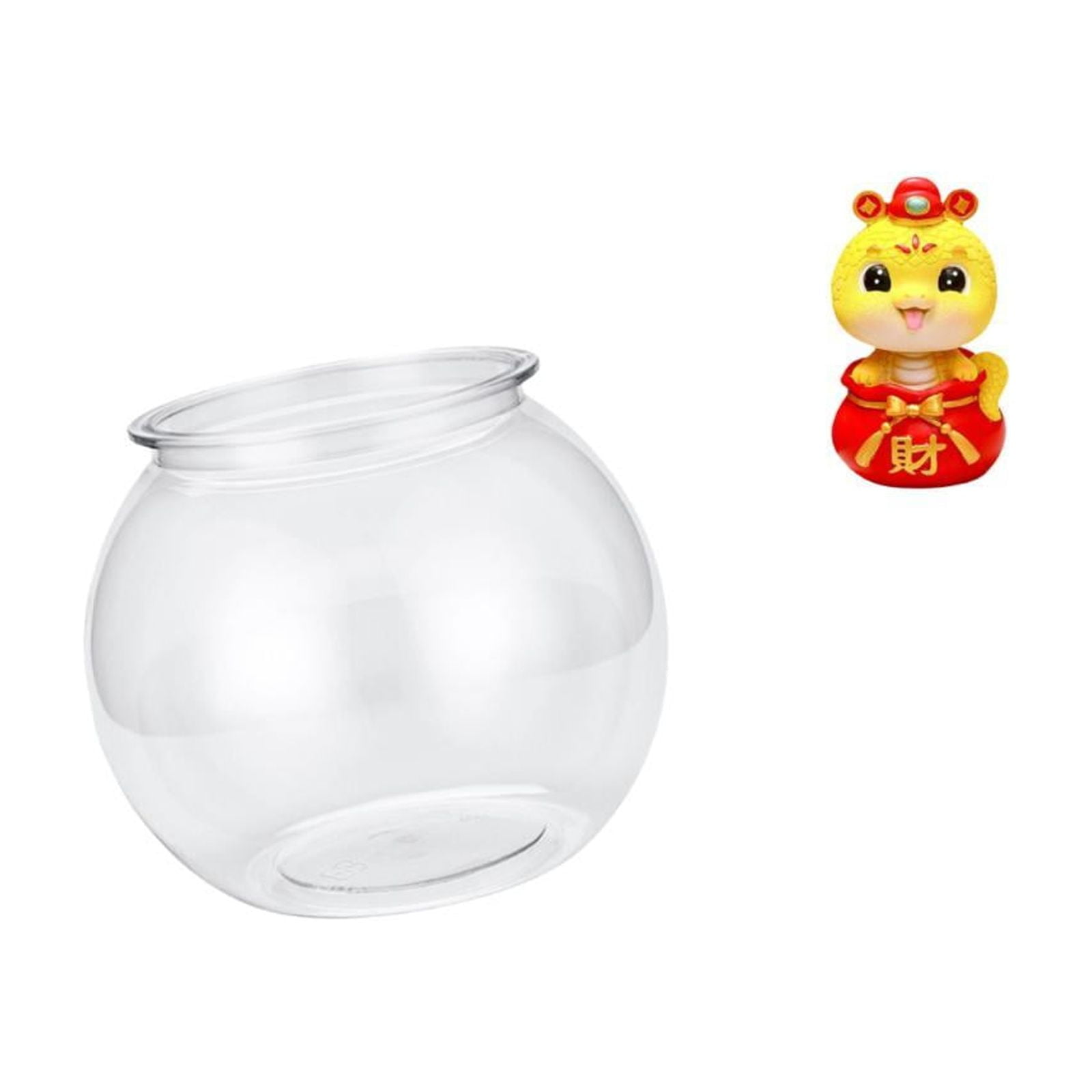 Desktop Aquarium Tank Transparent Small Fish Bowl Vase PP Material with Chinese Snake Statue for Home Office Decor