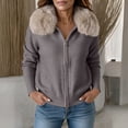 thumbnail image 2 of Tqcoqu Women's Faux Fur Collar Zip Up Knit Cardigan, Long Sleeve Short Sweater Jacket for Fall Winter, 2 of 6