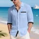 thumbnail image 4 of Blusa y camisa de manga larga con cuello vuelto para hombre, color liso, informal, a la moda, con bolsillos, manga larga, botones, cárdigan, abrigo, blusa de poliéster para hombre, 4 of 9