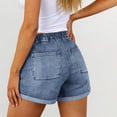thumbnail image 4 of Tsesme Elastic Waist Jean Shorts for Women Fashion Casual High Waist Denim Shorts Pants with Pockets Roll up Hem Loose Casual Shorts ,Dark Blue,L, 4 of 7