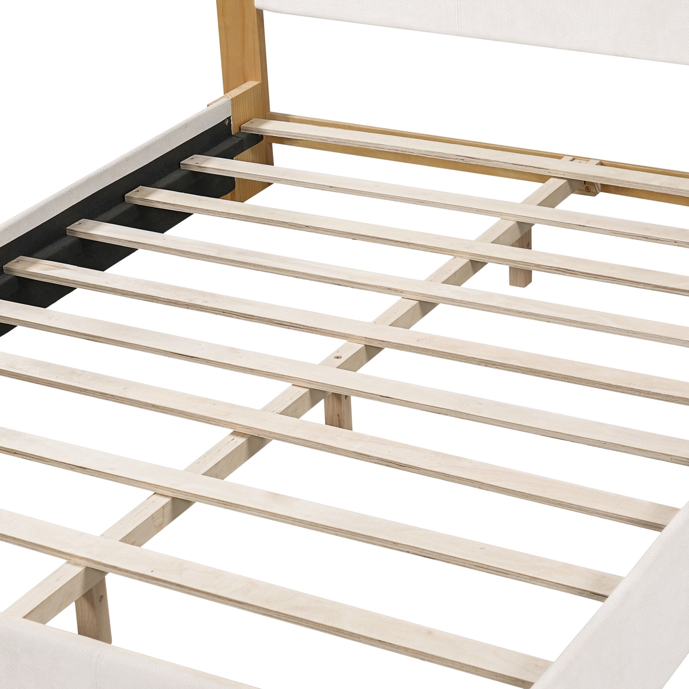 Christopher Knight Home Modern Queen Size Upholstered Platform Bed with Headboard, Beige+Natural