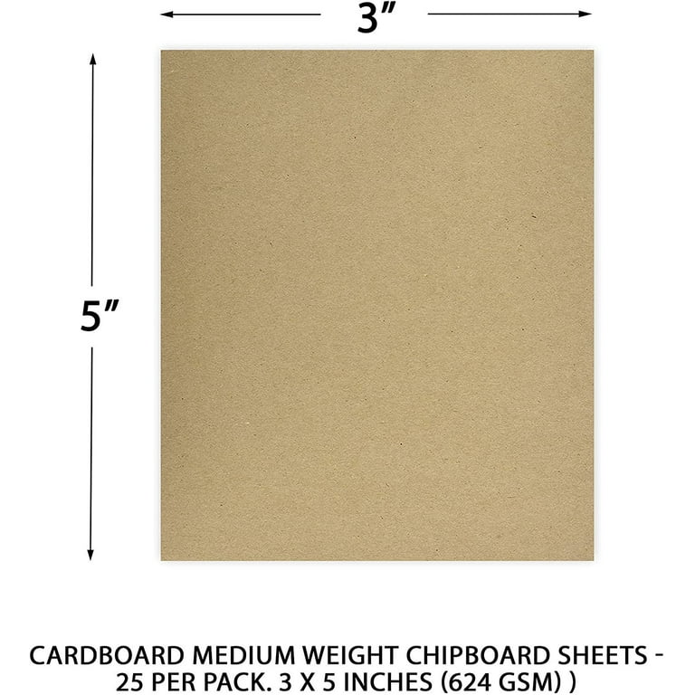 3 x 5 inch White Chipboard - Cardboard Medium Weight Chipboard Sheets - White on One Side - 25 per Pack