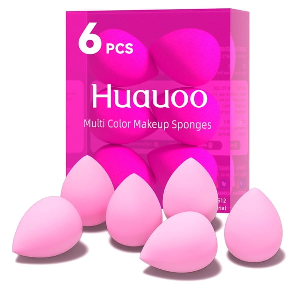 Huauoo 6 Pcs Makeup Sponges Set, Makeup Sponges for Foundation, Latex Free Beauty Sponges, Pink