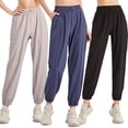 thumbnail image 1 of TFixol Pantalones deportivos para mujer Color sólido elástico cintura alta bolsillo con cordón, 1 of 4