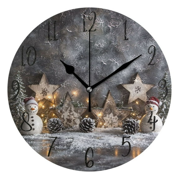 WOBOGO Christmas Backdrop Pattern Wall Clock 10in Silent Mechanism Battery Operated Retro Style for Living Room Bedroom and Kitchen Black Pointer