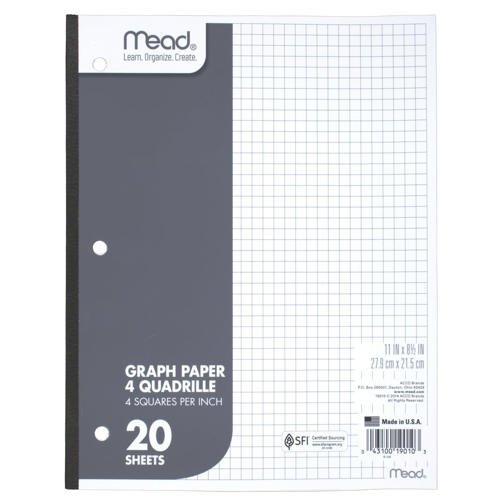Mead q4 paper tablet graph ruled 11 x 8 5 20 sheets 19010 