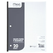 Graph Paper Tablet, 3-Hole, 8.5 X 11, Quadrille: 4 Sq/in, 20 Sheets/pad, 12 Pads/pack | Bundle of 5 Packs