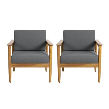Ottawa Outdoor Acacia Wood Club Chair, Set of 2, Dark Grey, Natural