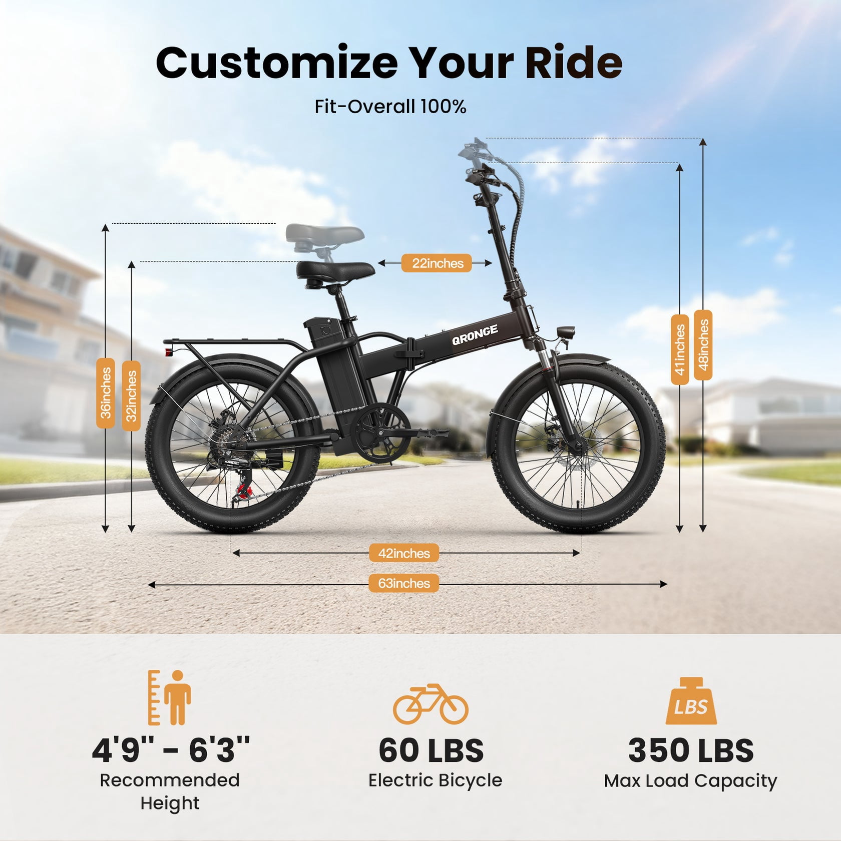 Qronge 1000W Folding Electric Bike for Adults 28mph 70Miles Max Range 20" Fat Tire Foldable Ebikes 48V 13.5AH Battery E-Mountain Bikes, UL2849 by SGS