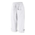 thumbnail image 7 of BLVB Linen Capri Pants for Women Casual Elastic Drawstring Waist Summer Wide Leg Pants Baggy Comfy Lounge Beach Capris, 7 of 7