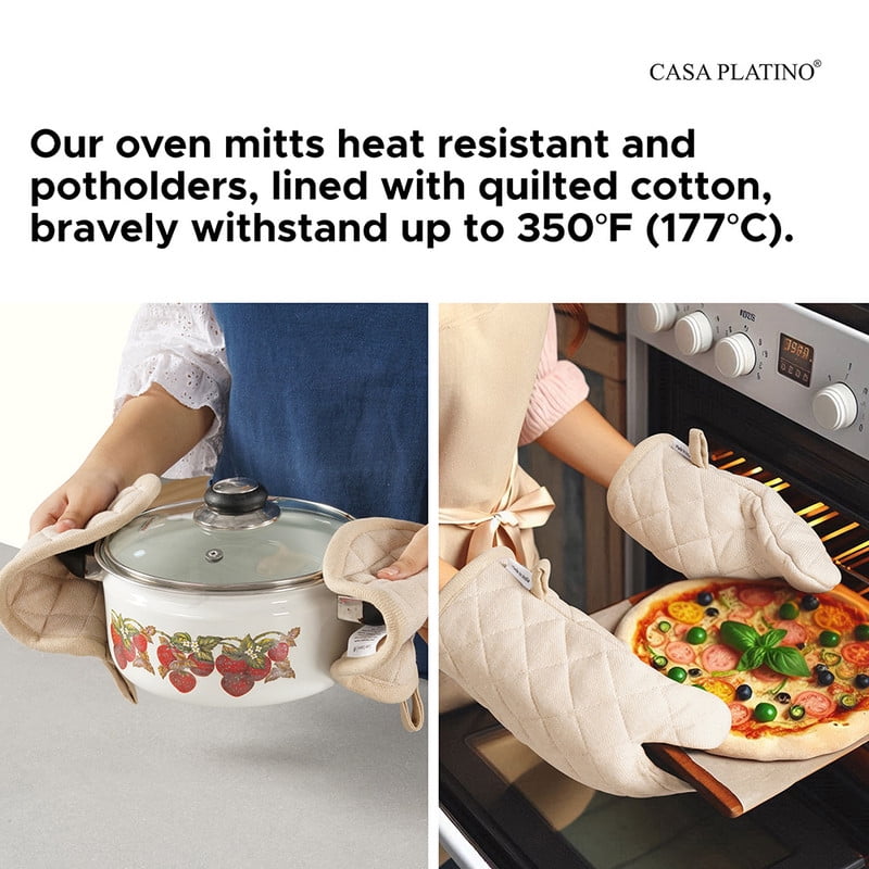 Casa Platino 20-Piece Absorbent Dishcloths and Heat-Resistant Oven Mitts Set - Beige